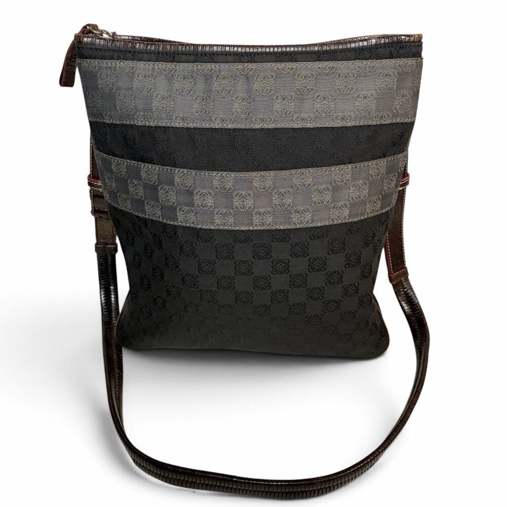 Loewe Anagram Jacquard Canvas Crossbody Bag Black Gray Braided Strap